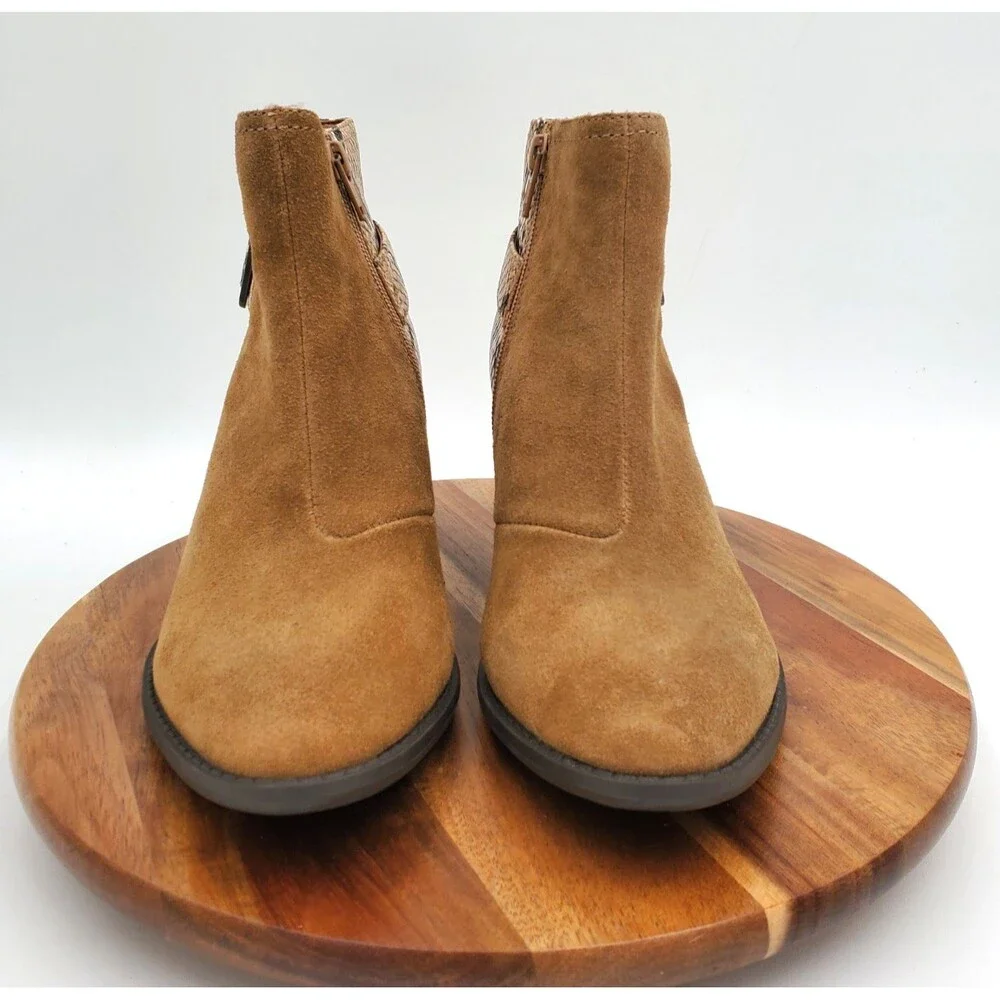 New Vionic Ankle Boots Women’s 7 Brown Suede Leather Zip Booties Snake Orthotic